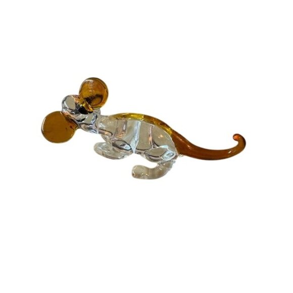 Hand-Blown Glass Mouse Figurine - Clear & Amber Glass - Collectible Miniature An - Picture 4 of 10